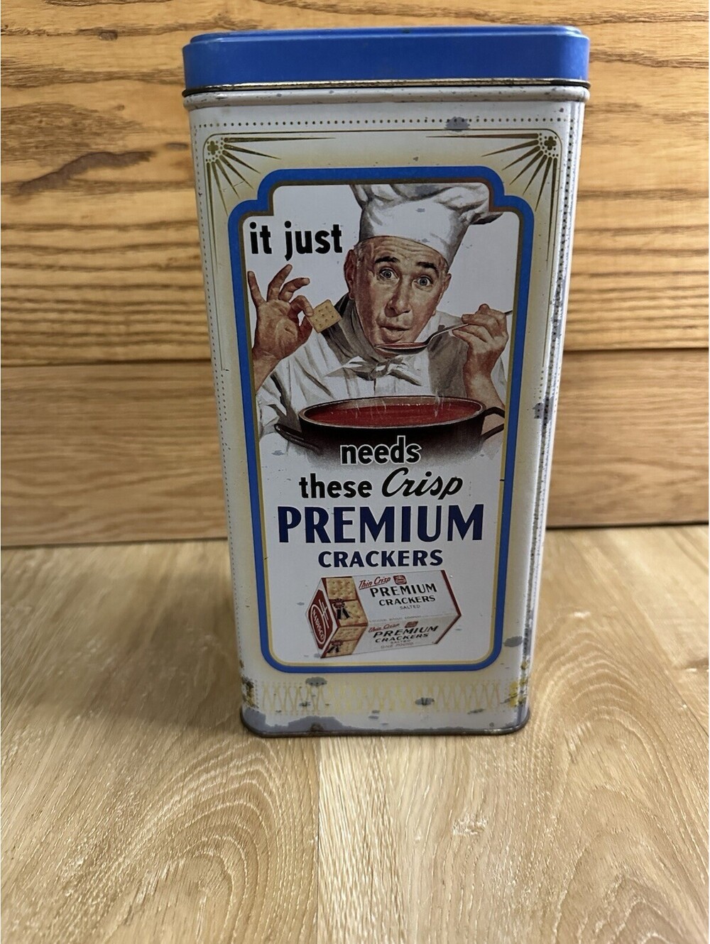 NABISCO THIN CRISP PREMIUM SALTINE CRACKERS 1993 VTG Old Time Tin LID Collection